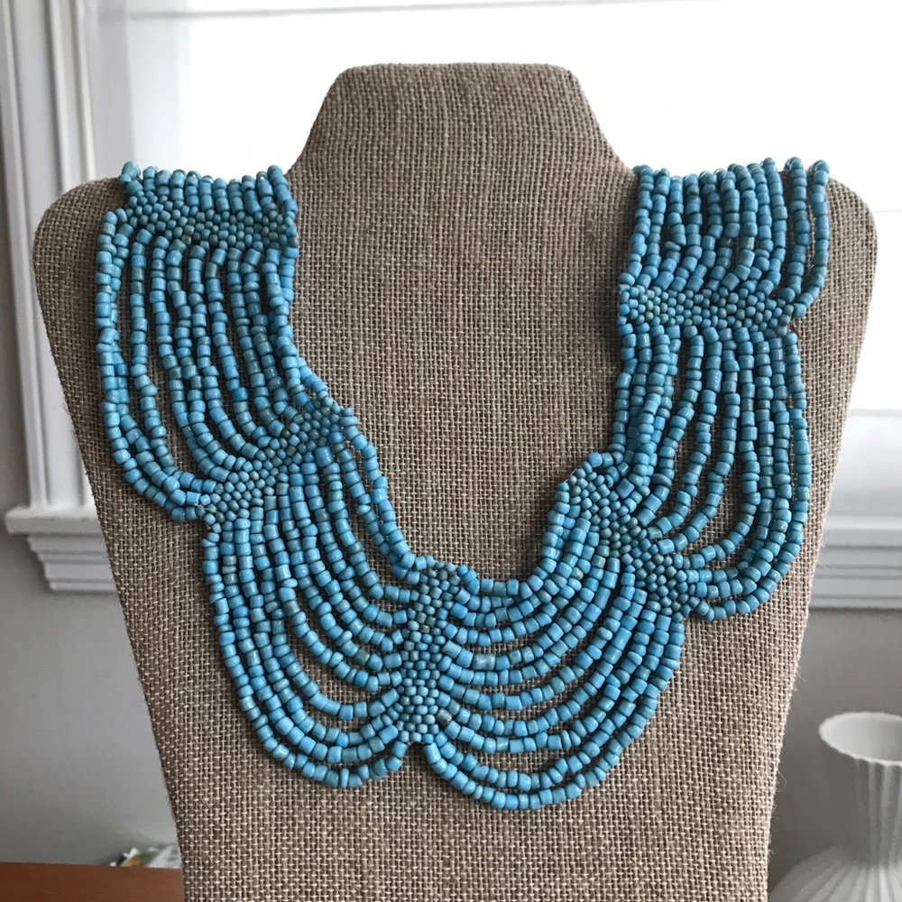 Turquoise Color Beaded Collar Statement Necklace